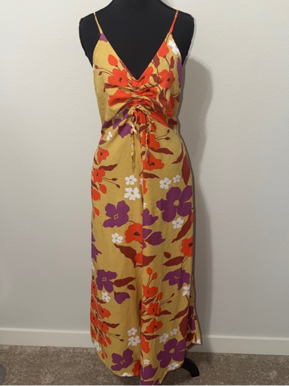 Japna Mustard Floral Tie-Front Maxi Dress